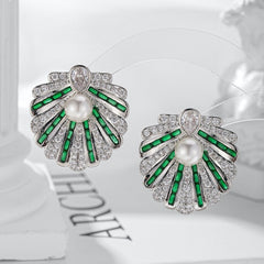 Shell Gold Silver CZ Pearl Anti Tarnish Copper Stud Earrings