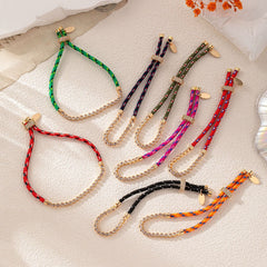 Multi Color Bohemian Braided Gold Cubic Zirconia Fabric Bracelet Women