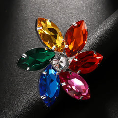 Rainbow Flower Multicolour Crystal Silver Free Size Anti Tarnish Ring For Women