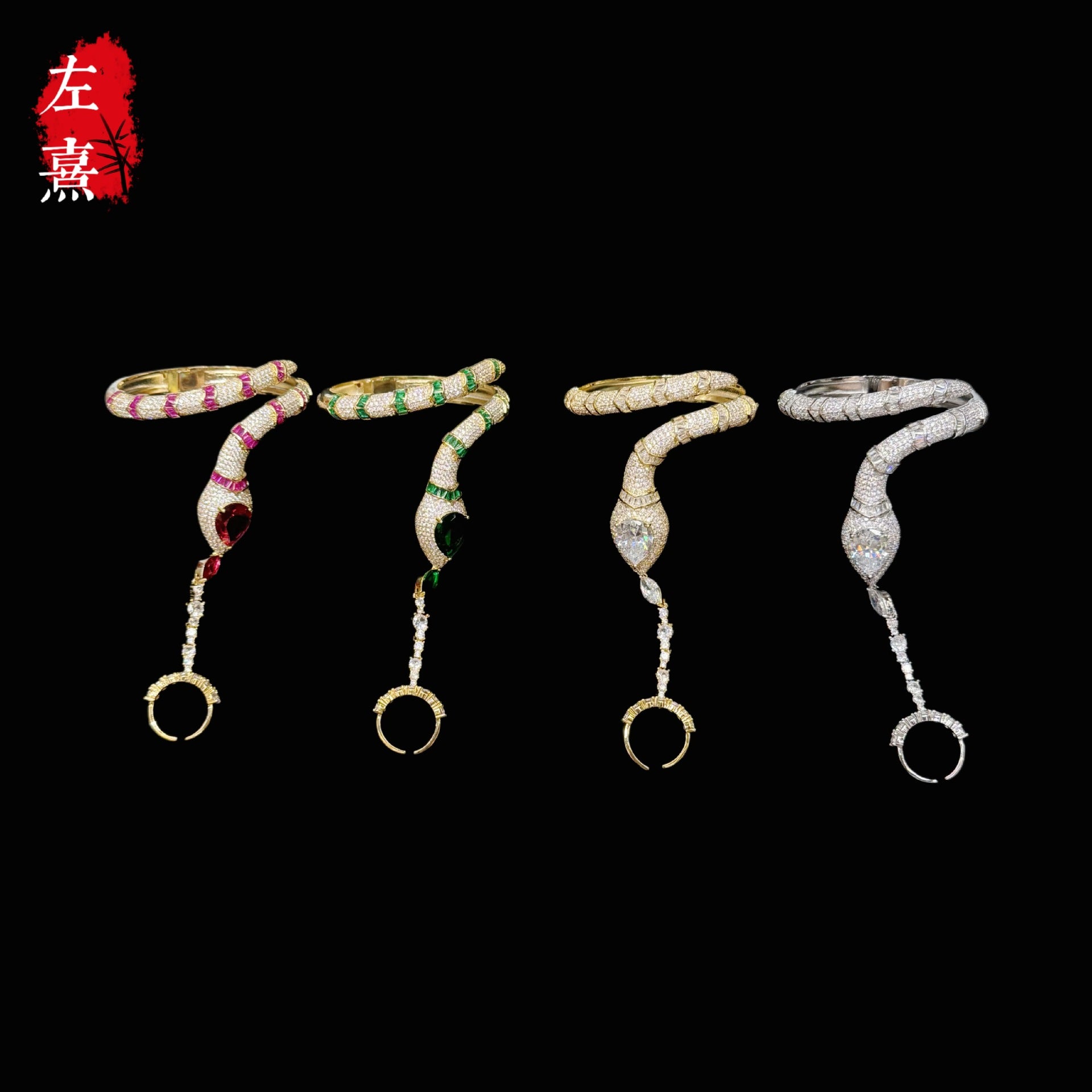 White Green Pink Gold Silver CZ Anti Tarnish Copper Ring-Cuff & Kada