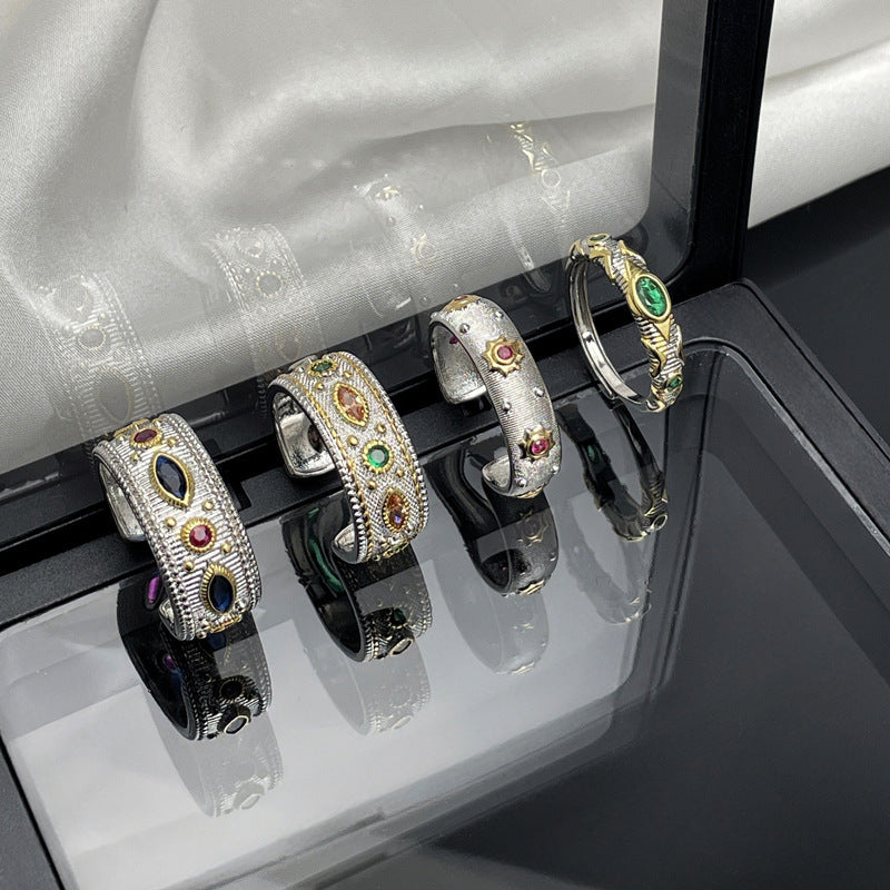 Silver Multi Gemstone Cubic Zirconia Anti Tarnish Pack of 4 Band Ring For Women