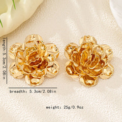 Flower Gold Plated Plain Alloy Statement Stud Earrings