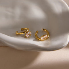 Gold Minimalist Cubic Zirconia Stainless Steel Ear Cuff Earrings Women