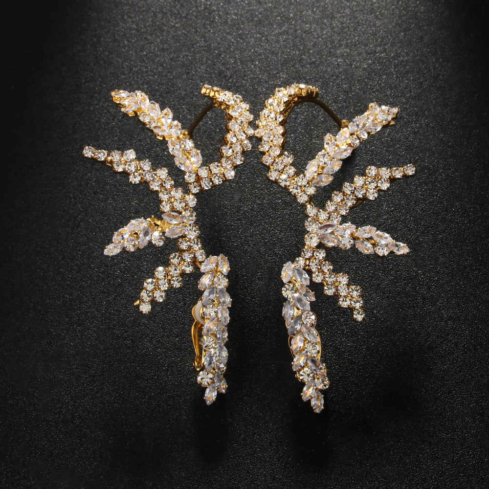 Geometric Rhinestones Cubic Zirconia 18K Gold Silver Ear Clips Earring Pair For Women Group5