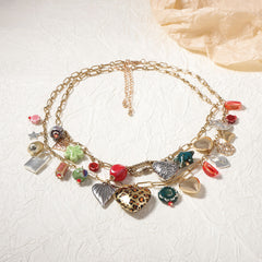 Dual Layer 18K Gold Heart Various Pieces Of Charm Necklace For Women