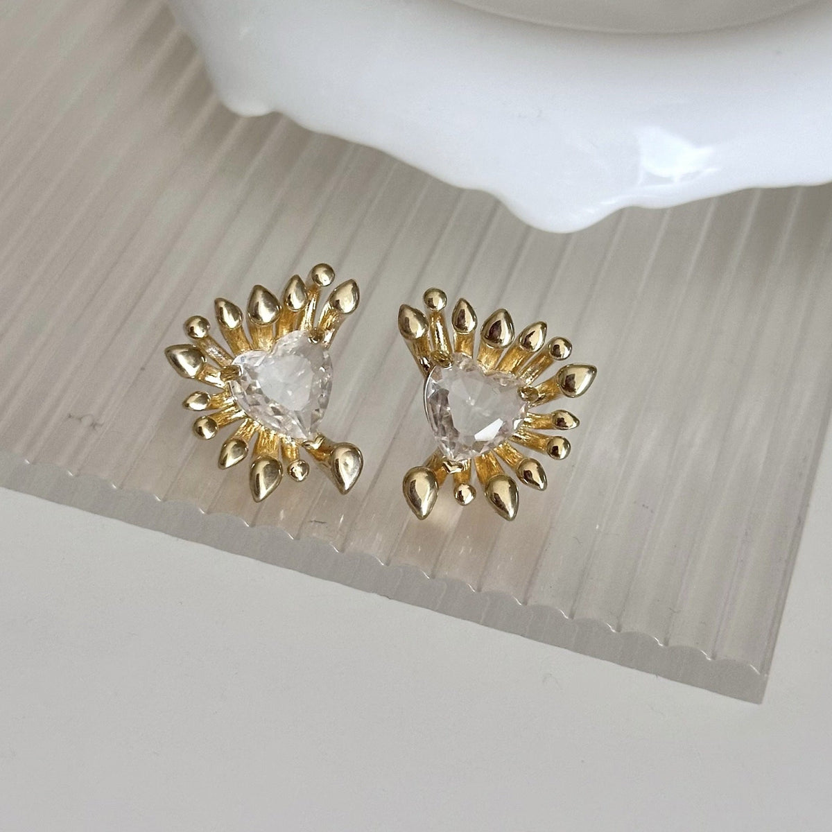 Gold Heart Cubic Zirconia Anti Tarnish Copper Stud Earrings Women 