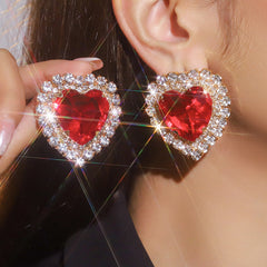 Heart Love Rhinestone Crystal Stud Earring For Women