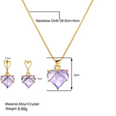 Multi Color Heart Gold Crystal Necklace Earring Set  For Women