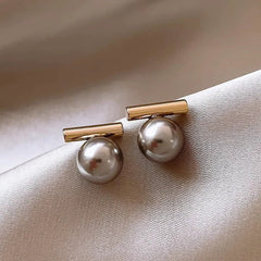 White Minimalist Geometric Gold Pearl Stud Earrings For Women