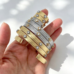 Designer Dual Tone Gold Silver CZ Copper Textured Bracelet Ring Set