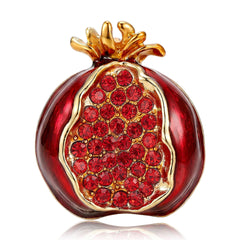 Red Pomegranate Gold Plated Rhinestone Brooch For Women