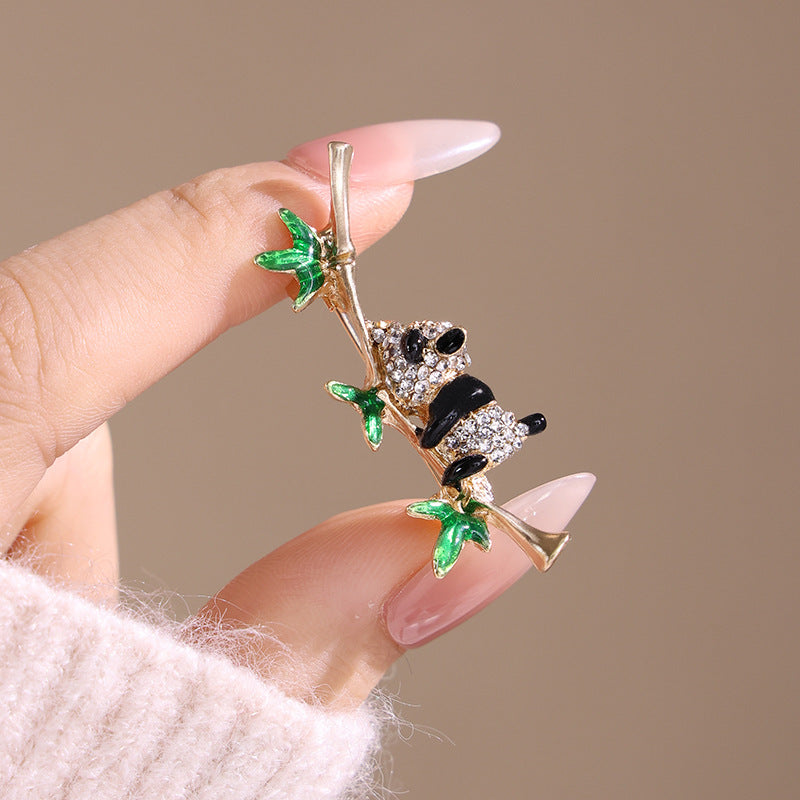 Multi Color Panda Gold Plated Rhinestone Brooch For Women 