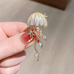 Designer Jellyfish Gold Silver Plated CZ Copper Anti Tarnish Brooch