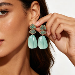 Multi Color Floral Gold Crystal Dangler Earrings For Women