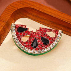 Red Green Watermelon Gold Plated Enamel Brooch For Women