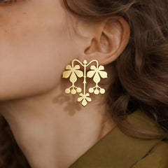 Gold Flower Plain Dangler Earrings For Women