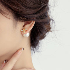 Little Honeybee Pearl Cubic Zirconia Gold Silver Stud Earring For Women