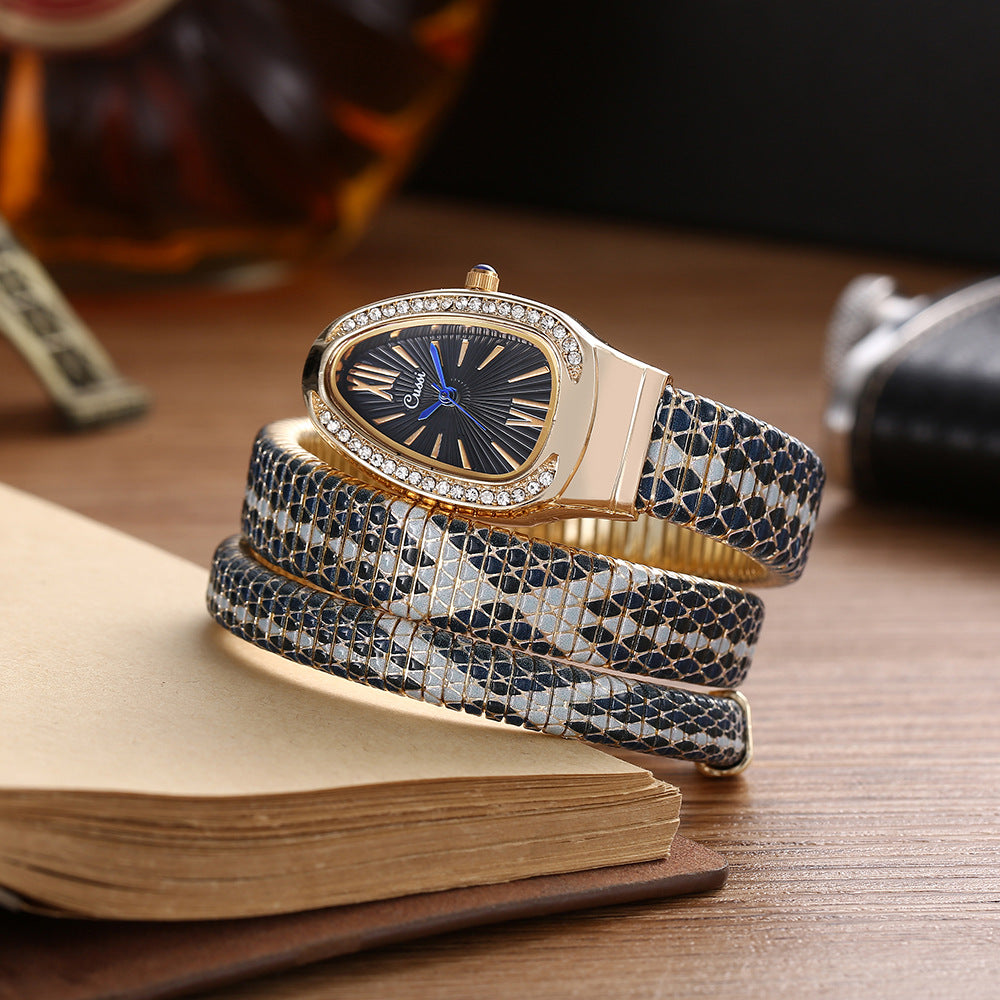 Snake Gold Rose Gold Blue Anti Tarnish Quartz Snake Skin Watch Bracelet For Women