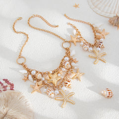 Star Fish Conch Beach shell Clavicle 18K Gold Necklace Earring For Women