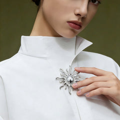 Gold Silver Vintage Sun Rays Plated Plain Alloy Brooch For Women