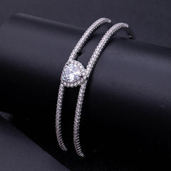 Heart Layered Silver Plated CZ Anti Tarnish Copper Cuff & Kada
