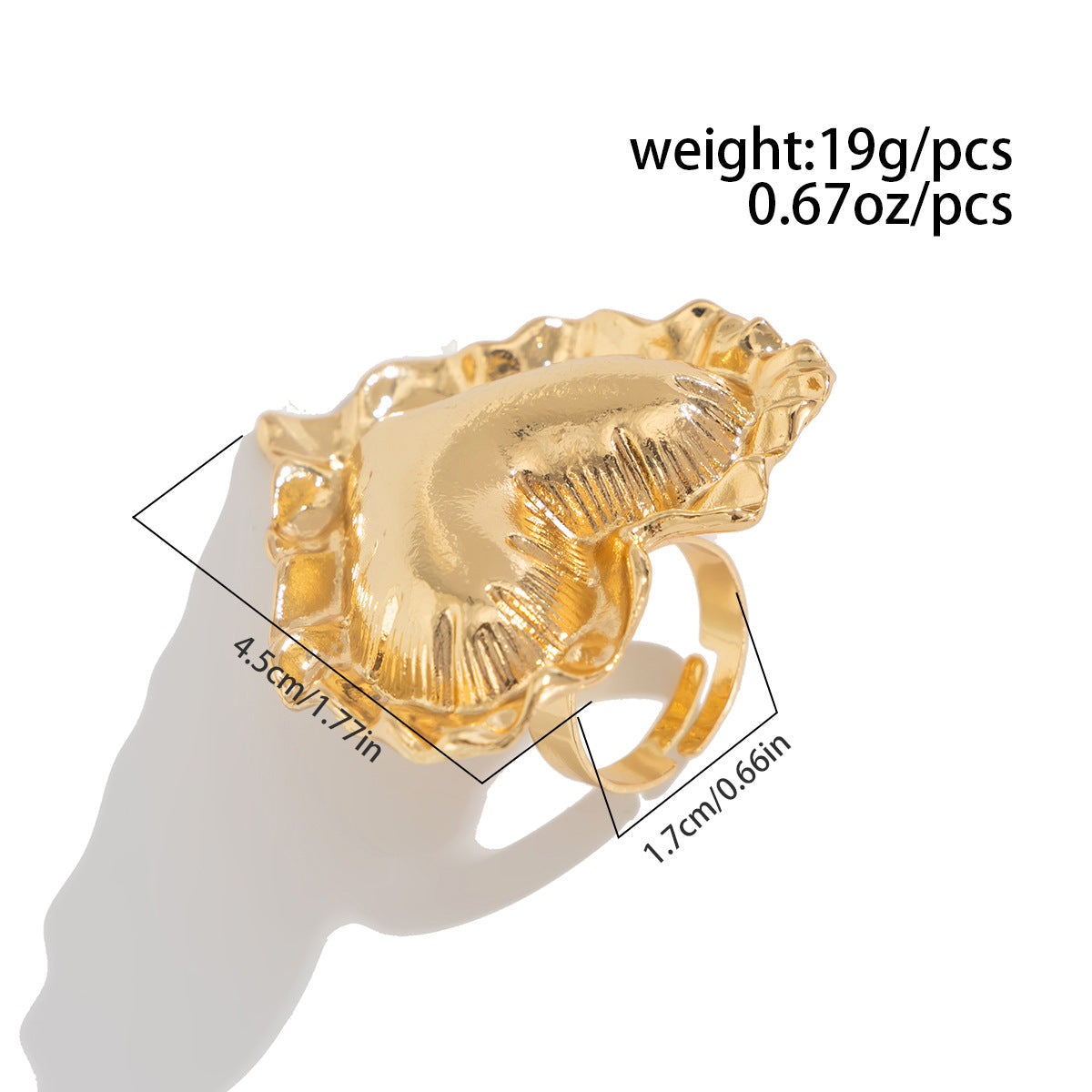 Beaten Finish Heart 18K Gold Plated Free Size Ring For Women