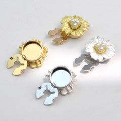 Flower Petals Gold Silver Plated Pearl Brass Anti Tarnish Button Cover