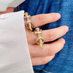 Gold Silver Nail Cubic Zirconia Copper Adjustable Ring For Women