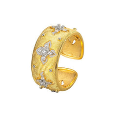 Designer Floral CZ Dual Tone Gold Silver Plated Copper Cocktail Ring