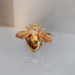 Luxury Bee Design Gold Silver Plated CZ Copper Adjustable FancyRing