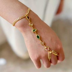 Multi Color Gemstone Chain Hand Harness Gold Plated CZ Copper Bracelet
