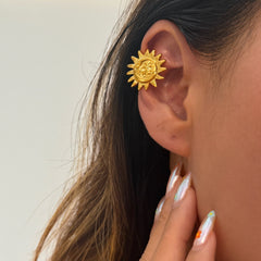 Luxury Sun Face Gold Anti Tarnish Stainless Steel Ear Cuff Earrings