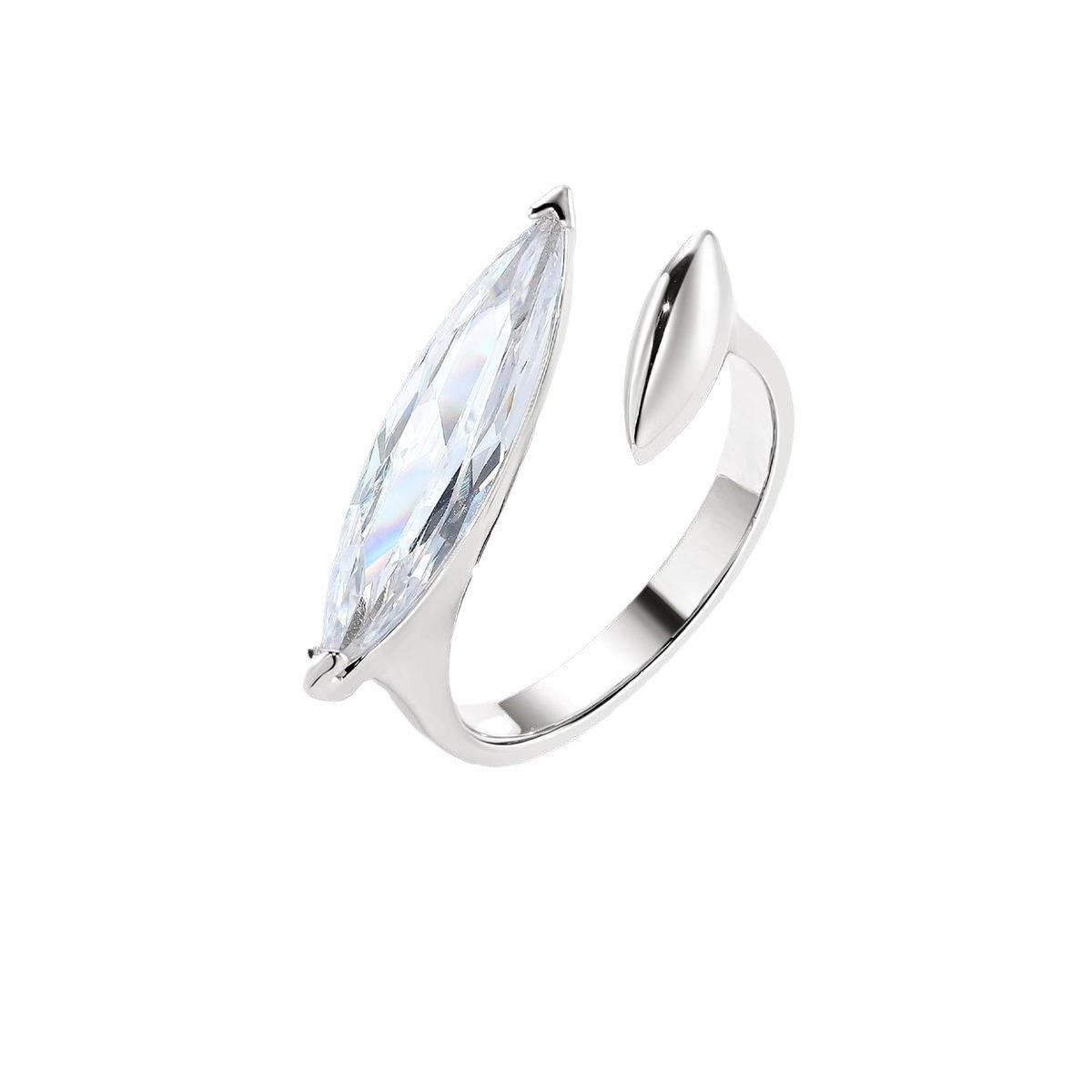Oval Solitaire Dual Cubic Zirconia Silver Adjustable Ring For Women