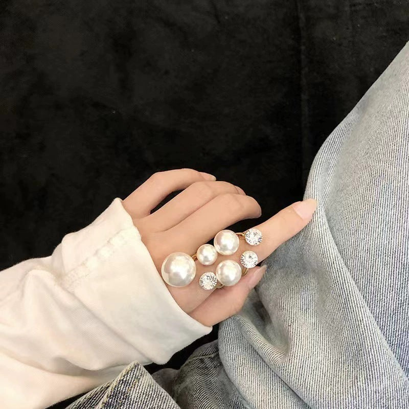 Multi White Pearl Gold Plated Copper Anti Tarnish Fancy Ring For Women