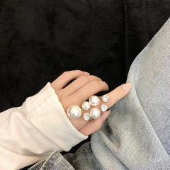 Multi White Pearl Gold Plated Copper Anti Tarnish Fancy Ring For Women