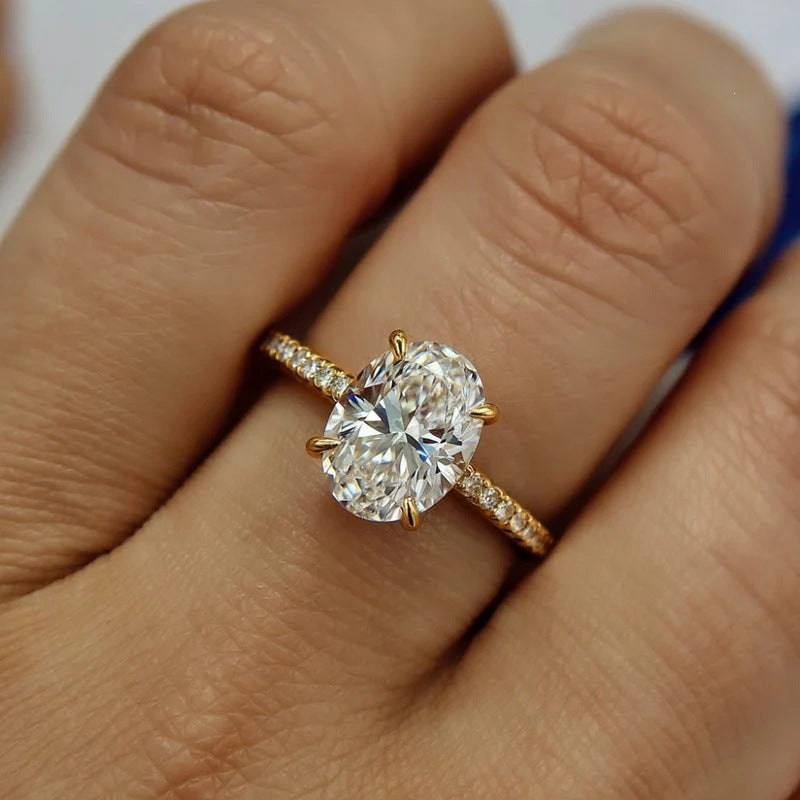 Gold Silver Oval Cubic Zirconia Copper Anti Tarnish Size Ring For Women