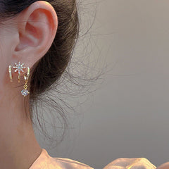 Gold Elegant Starburst Cubic Zirconia Hoop Earrings For Women