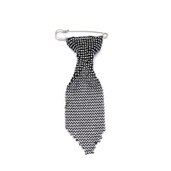 Designer Black Rhinestone Crystal Silver Tie Shape Brooch For Women
