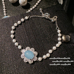 Blue Flower Silver Plated Cubic Zirconia Alloy Bracelet For Women