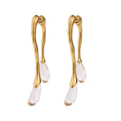 Luxury Sculptural Gold Plated Crystal Teardrop Alloy Dangler Earrings