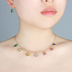 Designer Multi Color Gemstone Gold Plated CZ Copper Necklace Earring Set