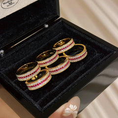 18K Gold Pink Cubic Zirconia Surface Anti Tarnish Band Ring For Women