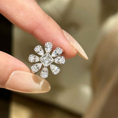 Pink Yellow White Flower Gold Cubic Zirconia Copper Adjustable Ring