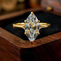 Gold Silver Marquise Cut Cubic Zirconia Copper Adjustable Ring For Women