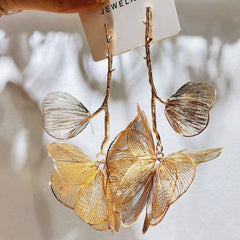 Gold Leaf Flower Gold Plated Alloy Dangler Earrings For Women
