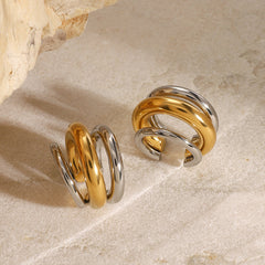 Two Tone 18K Gold Silver Anti Tarnish Stainless Steel Ear Cuff Earring For Women