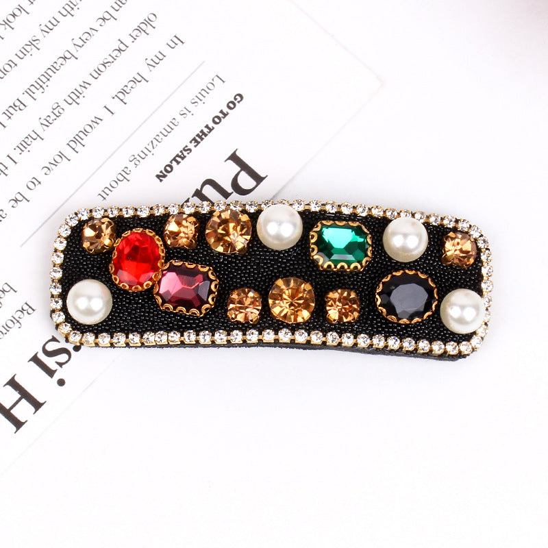 Rectangle Crystal Pearls Cubic Zirconia Black White Hair Clips Hair Accessories For Women