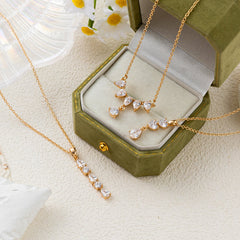 Gold Pear Cut Cubic Zirconia Anti Tarnish Copper Necklace For Women