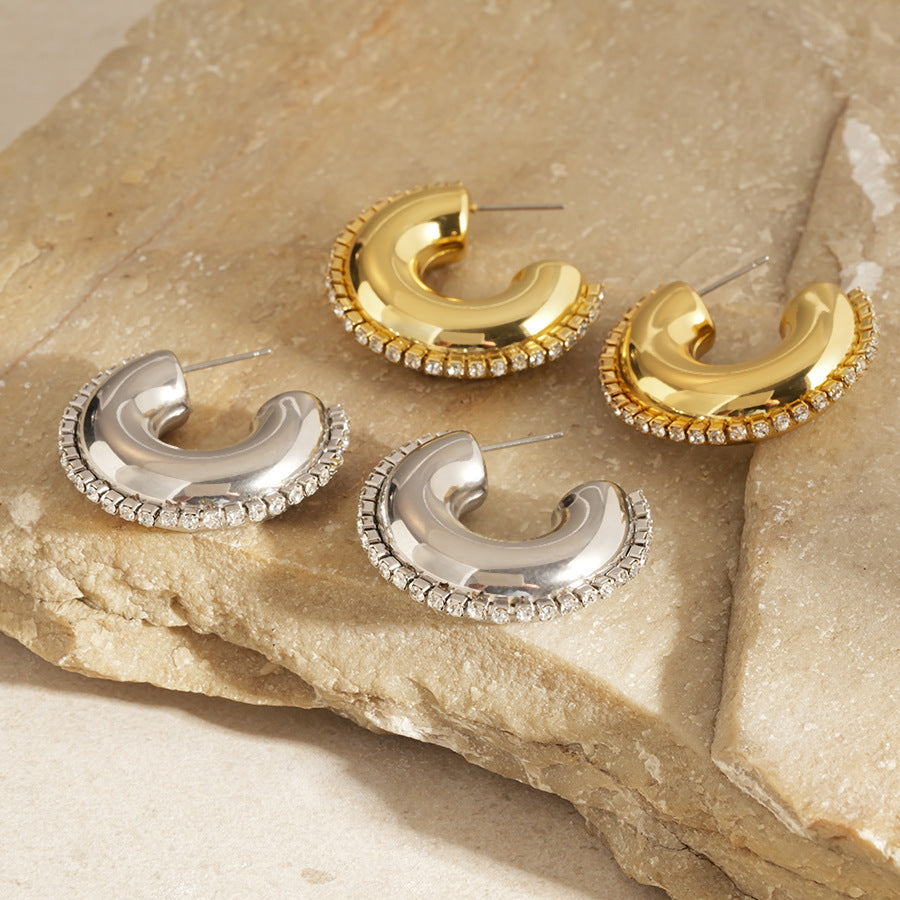 18K Gold Silver Cubic Zirconia Stainless Steel Hoop Earring for Women