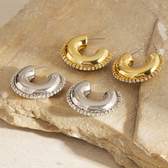 18K Gold Silver Cubic Zirconia Stainless Steel Hoop Earring for Women